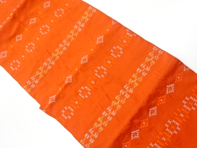 リサイクル　ふくれ織横段に抽象模様織出し名古屋帯